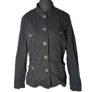LADY HATHAWAY Black Utility Jacket Pockets Buttons Mock Neck Lightweight Size XL